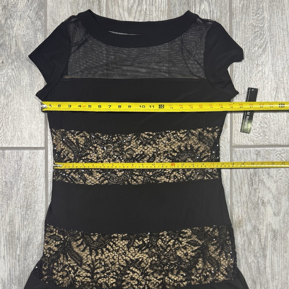 NWT R&M Richards Black Nude Sequin Inset Short Sleeve Midi Flare Dress 14 Party - Picture 10 of 11